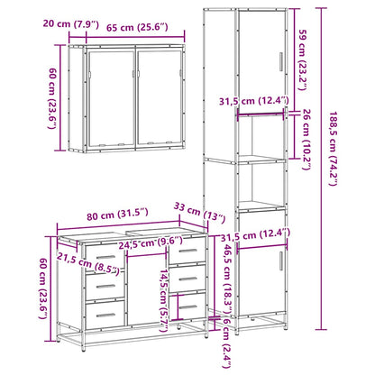 Set Mobili da Bagno 3 pz Rovere Sonoma in Legno Multistrato | homemem39