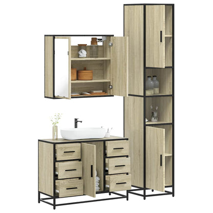Set Mobili da Bagno 3 pz Rovere Sonoma in Legno Multistrato | homemem39