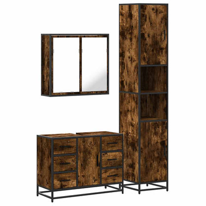 Set Mobili da Bagno 3 pz Rovere Fumo in Legno Multistrato | homemem39