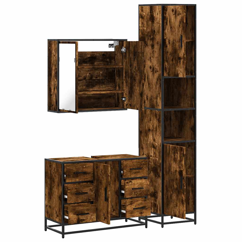 Set Mobili da Bagno 3 pz Rovere Fumo in Legno Multistrato | homemem39