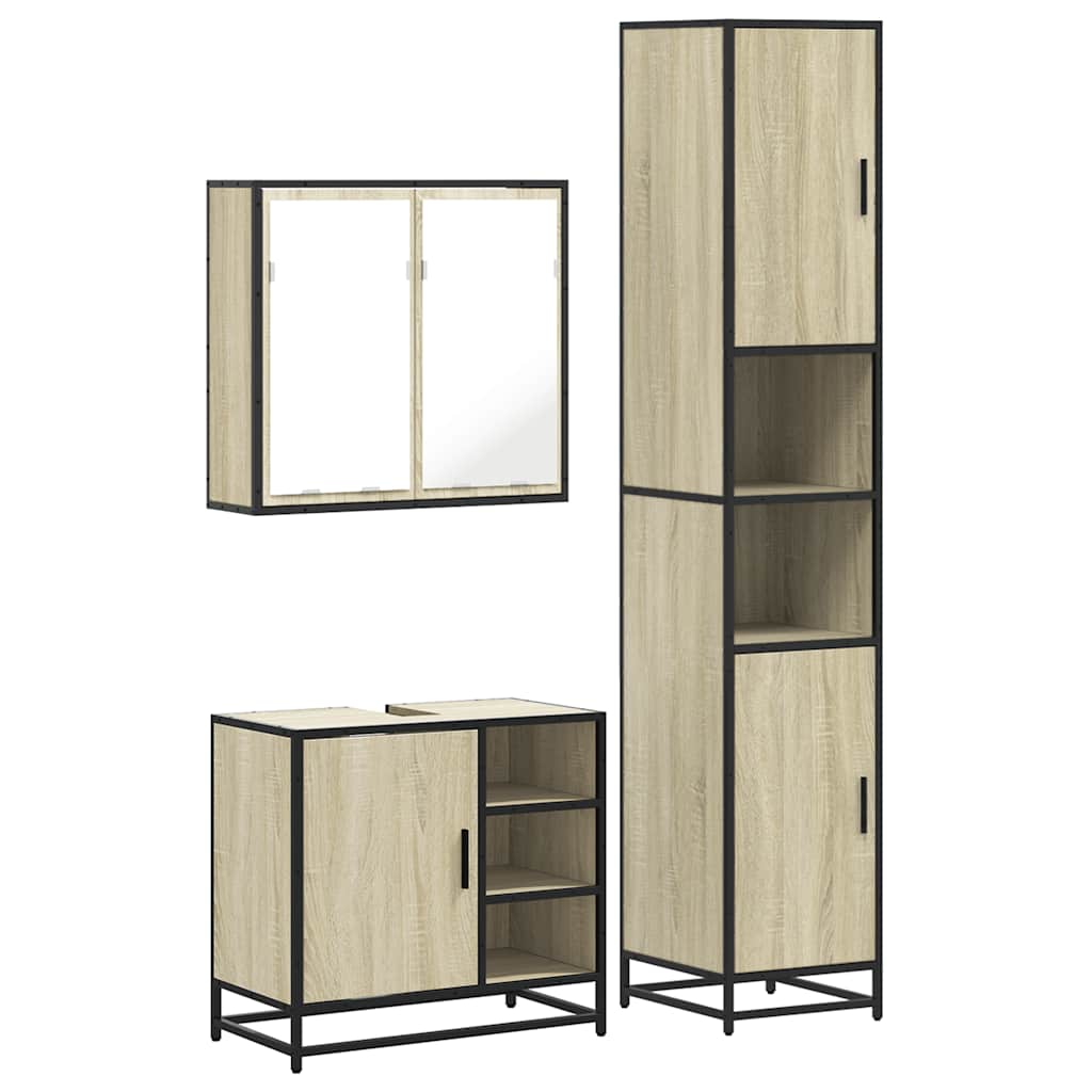 Set Mobili da Bagno 3 pz Rovere Sonoma in Legno Multistrato | homemem39