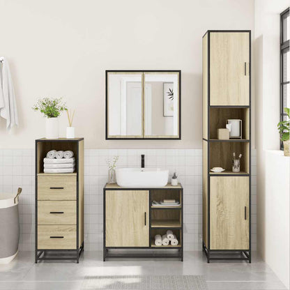 Set Mobili da Bagno 3 pz Rovere Sonoma in Legno Multistrato | homemem39