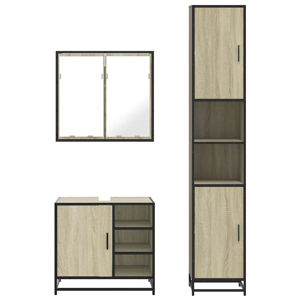 Set Mobili da Bagno 3 pz Rovere Sonoma in Legno Multistrato | homemem39
