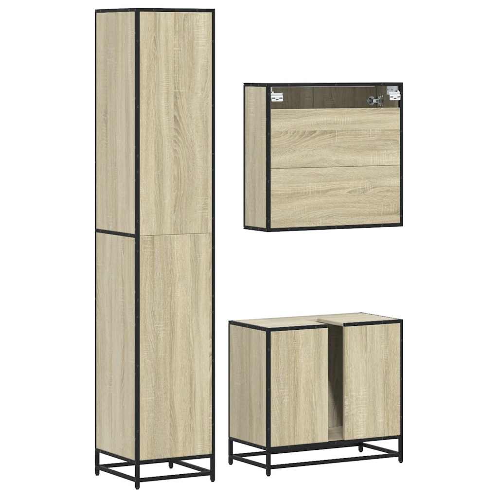 Set Mobili da Bagno 3 pz Rovere Sonoma in Legno Multistrato | homemem39