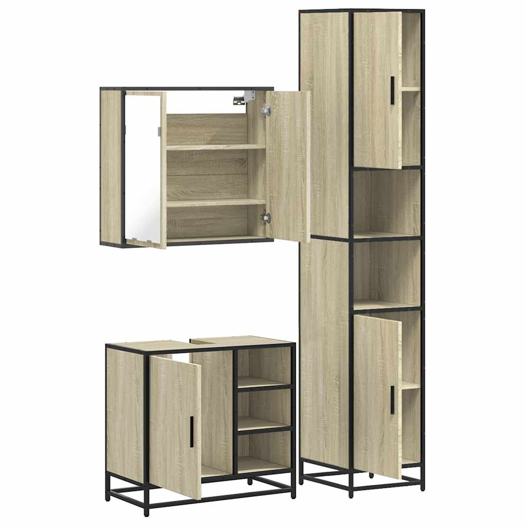 Set Mobili da Bagno 3 pz Rovere Sonoma in Legno Multistrato | homemem39