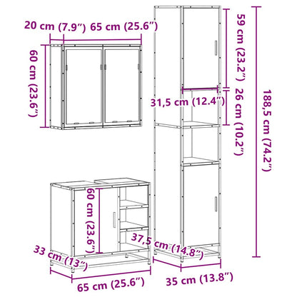 Set Mobili da Bagno 3 pz Rovere Sonoma in Legno Multistrato | homemem39