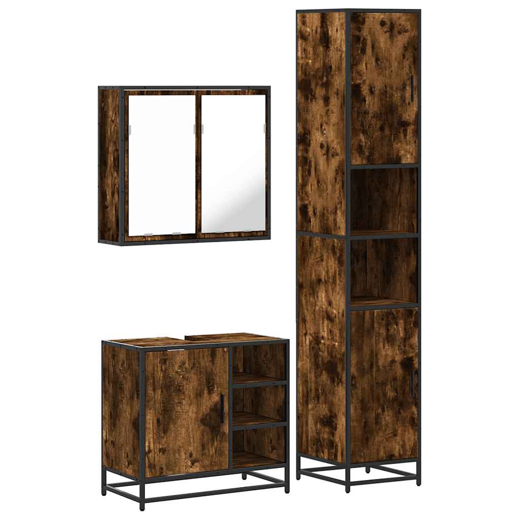Set Mobili da Bagno 3 pz Rovere Fumo in Legno Multistrato | homemem39