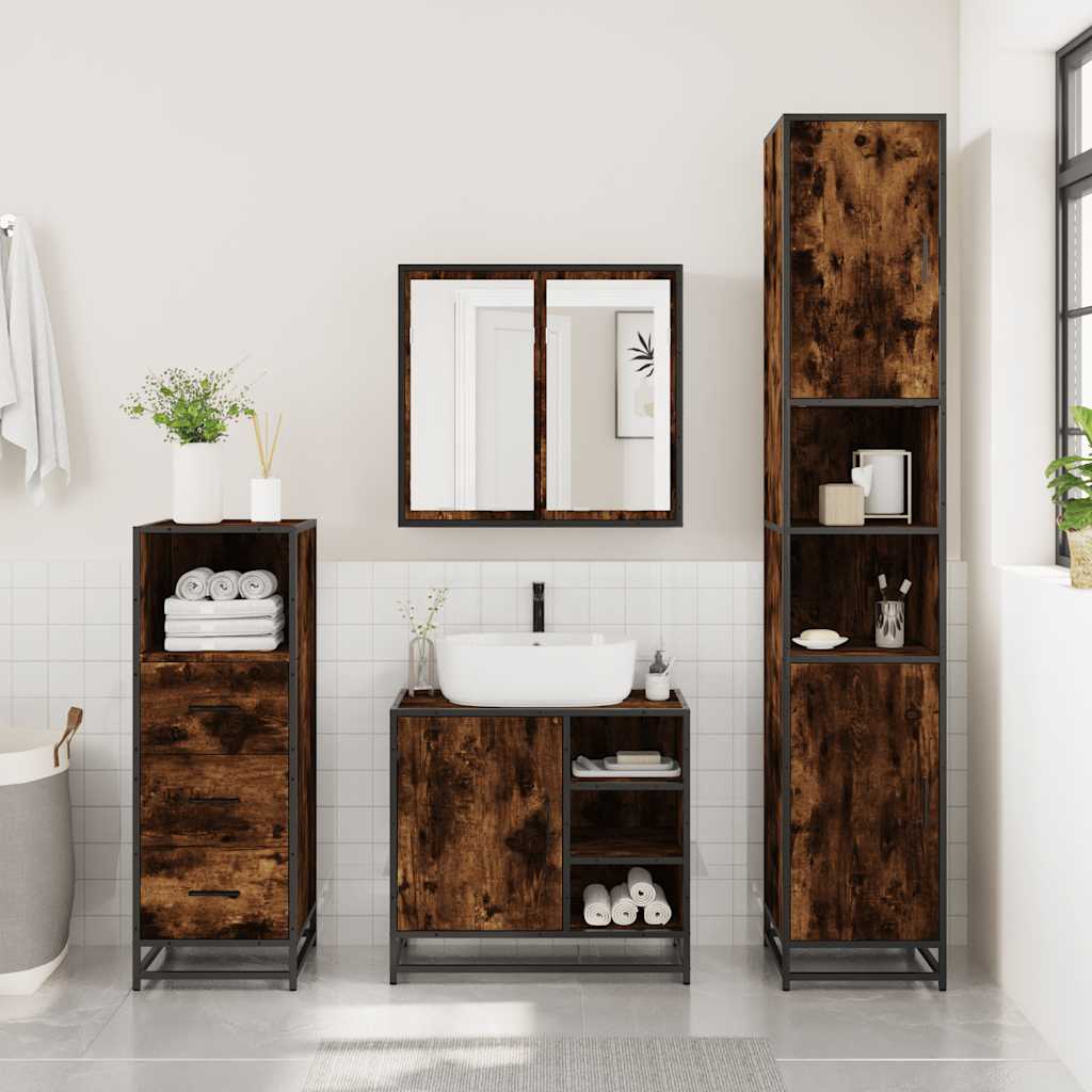 Set Mobili da Bagno 3 pz Rovere Fumo in Legno Multistrato | homemem39