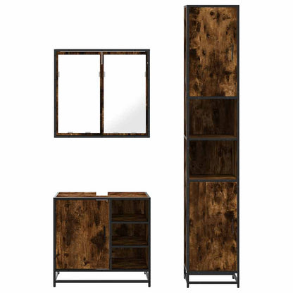 Set Mobili da Bagno 3 pz Rovere Fumo in Legno Multistrato | homemem39
