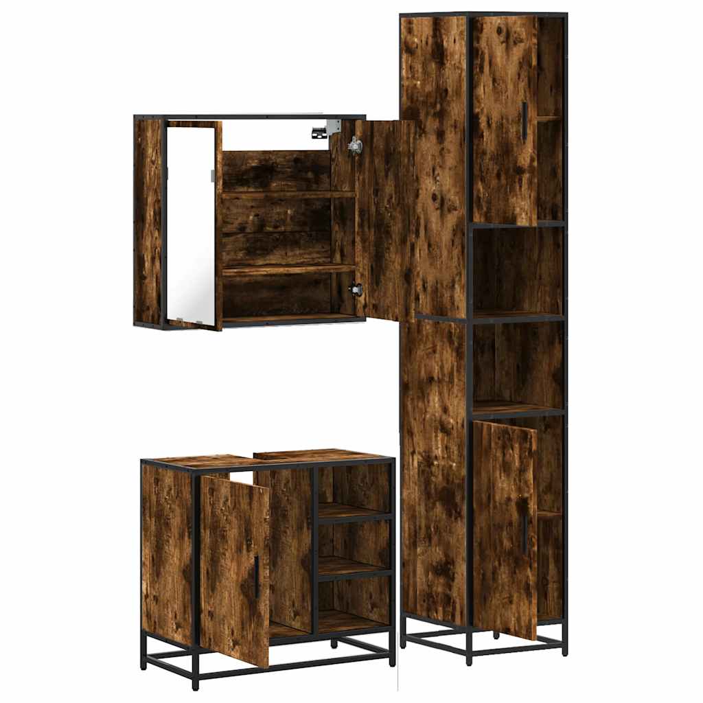 Set Mobili da Bagno 3 pz Rovere Fumo in Legno Multistrato | homemem39