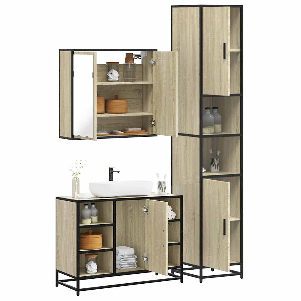 Set Mobili da Bagno 3 pz Rovere Sonoma in Legno Multistrato | homemem39