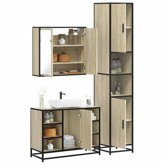 Set Mobili da Bagno 3 pz Rovere Sonoma in Legno Multistrato | homemem39