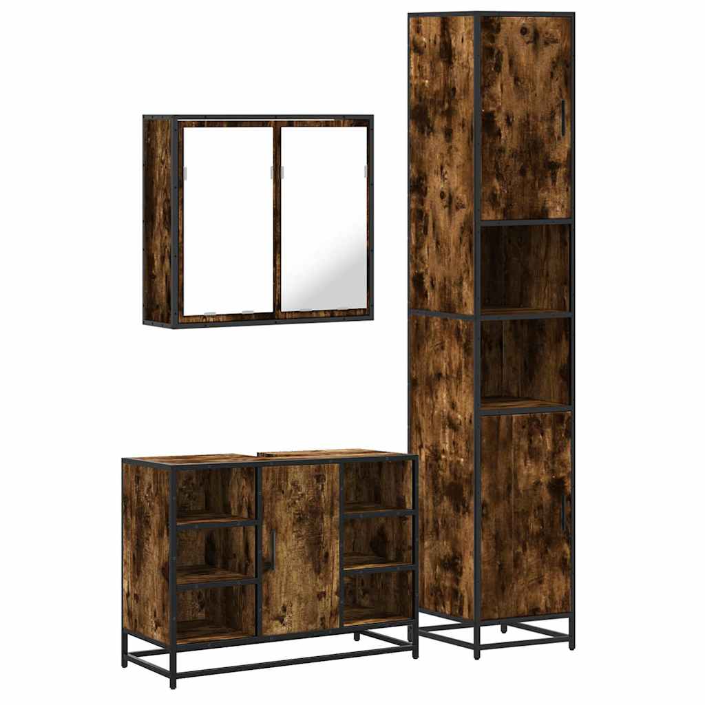 Set Mobili da Bagno 3 pz Rovere Fumo in Legno Multistrato | homemem39