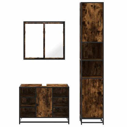 Set Mobili da Bagno 3 pz Rovere Fumo in Legno Multistrato | homemem39