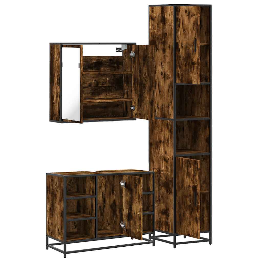 Set Mobili da Bagno 3 pz Rovere Fumo in Legno Multistrato | homemem39