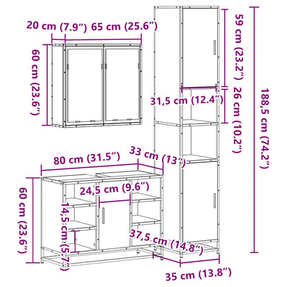 Set Mobili da Bagno 3 pz Rovere Fumo in Legno Multistrato | homemem39