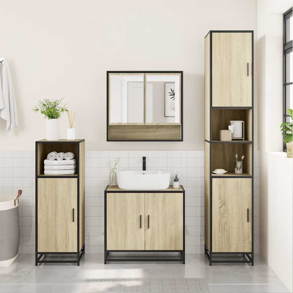 Set Mobili da Bagno 3 pz Rovere Sonoma in Legno Multistrato | homemem39
