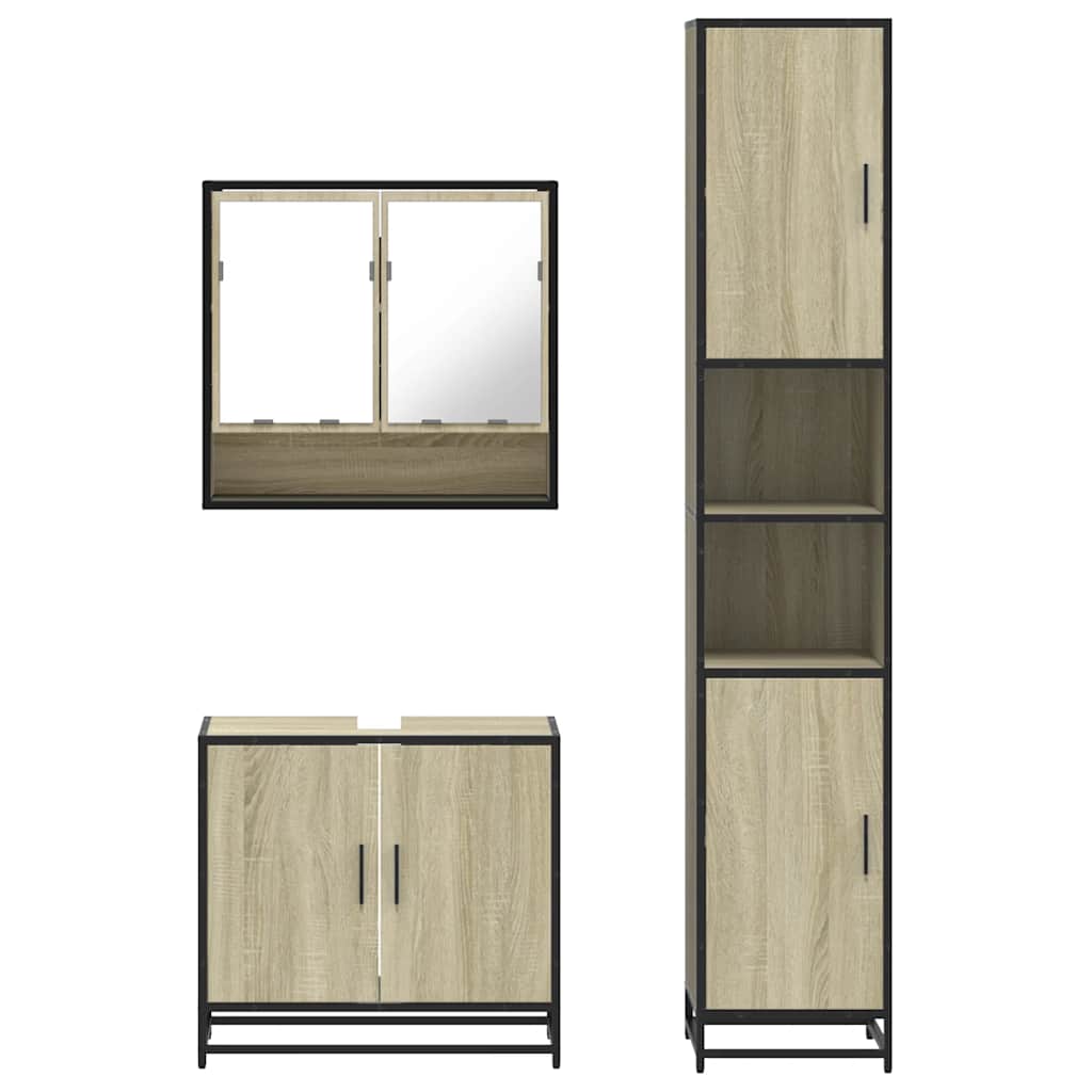 Set Mobili da Bagno 3 pz Rovere Sonoma in Legno Multistrato | homemem39