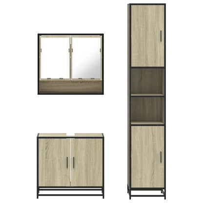 Set Mobili da Bagno 3 pz Rovere Sonoma in Legno Multistrato | homemem39