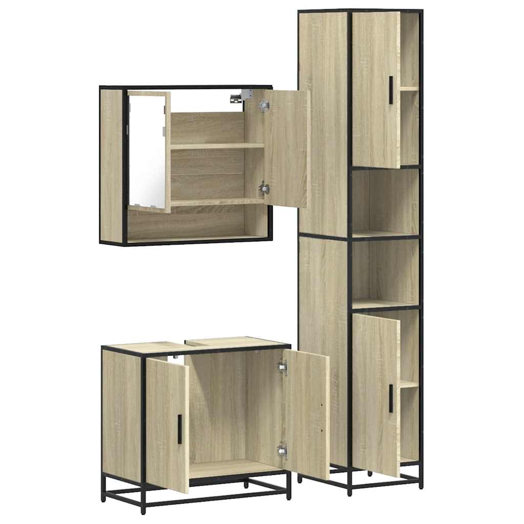 Set Mobili da Bagno 3 pz Rovere Sonoma in Legno Multistrato | homemem39
