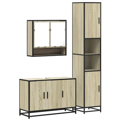 Set Mobili da Bagno 3 pz Rovere Sonoma in Legno Multistrato | homemem39