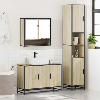 Set Mobili da Bagno 3 pz Rovere Sonoma in Legno Multistrato | homemem39