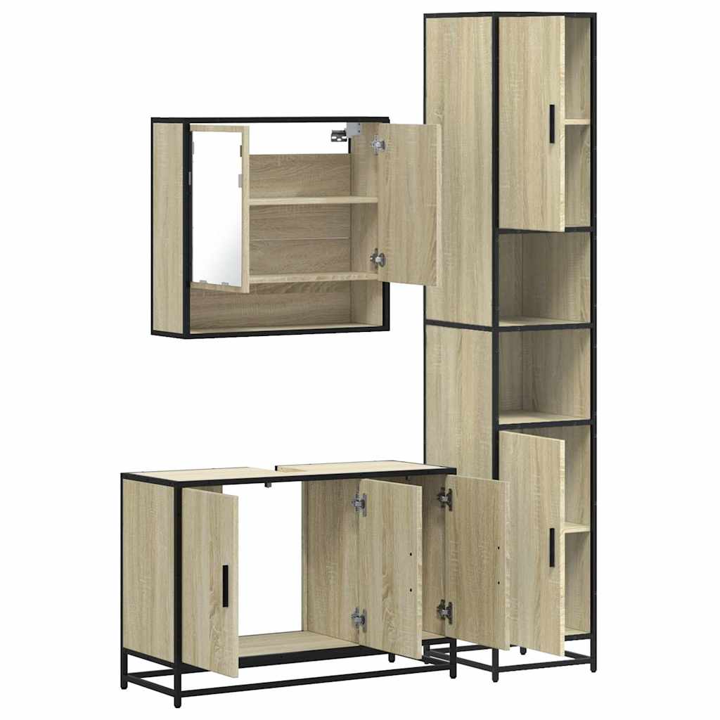 Set Mobili da Bagno 3 pz Rovere Sonoma in Legno Multistrato | homemem39
