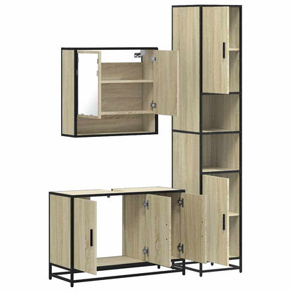 Set Mobili da Bagno 3 pz Rovere Sonoma in Legno Multistrato | homemem39