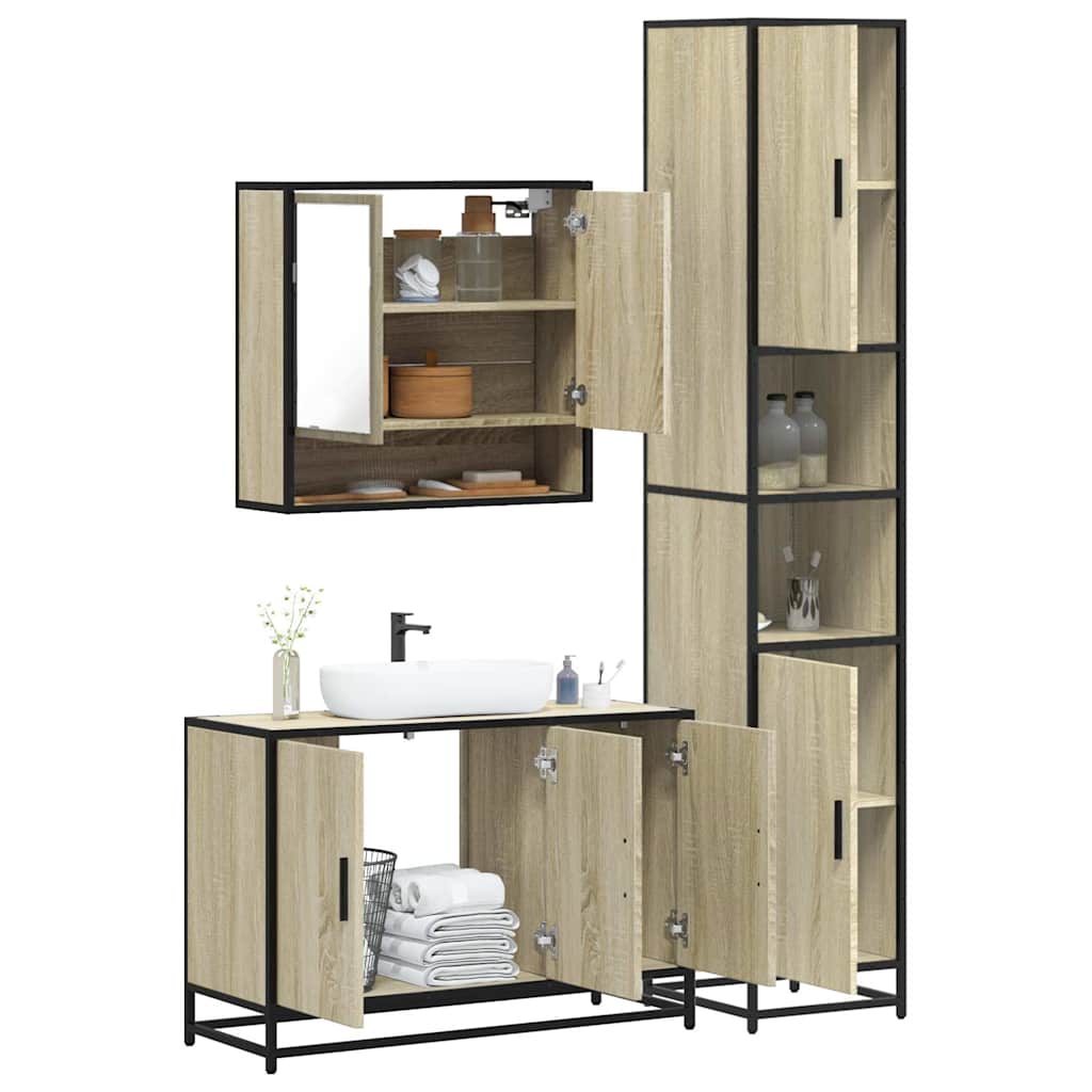 Set Mobili da Bagno 3 pz Rovere Sonoma in Legno Multistrato | homemem39