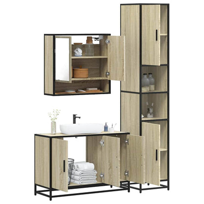 Set Mobili da Bagno 3 pz Rovere Sonoma in Legno Multistrato | homemem39