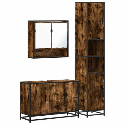 Set Mobili da Bagno 3 pz Rovere Fumo in Legno Multistrato