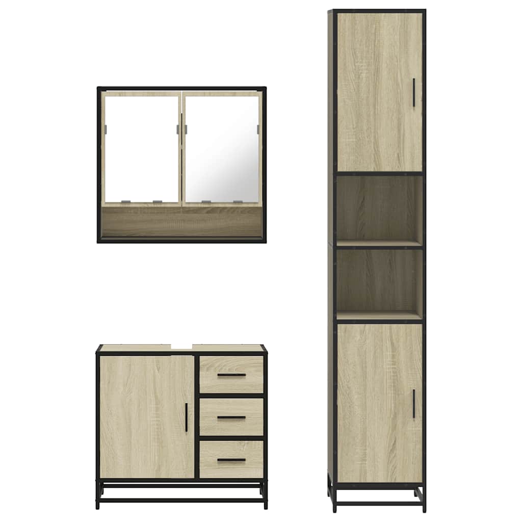 Set Mobili da Bagno 3 pz Rovere Sonoma in Legno Multistrato | homemem39