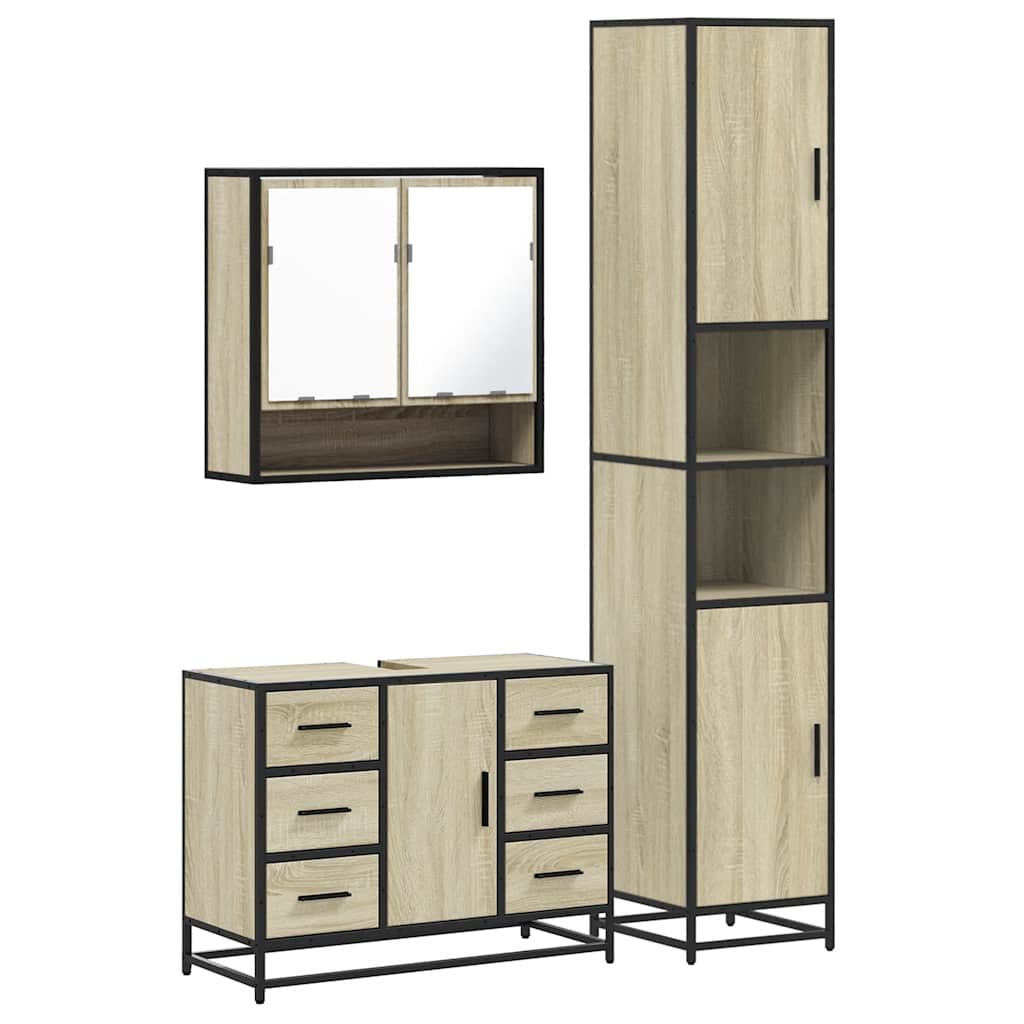 Set Mobili da Bagno 3 pz Rovere Sonoma in Legno Multistrato | homemem39