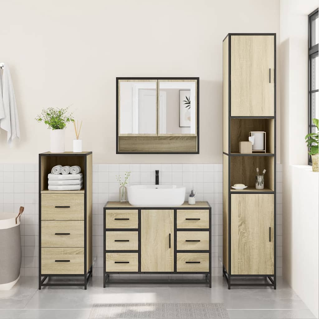 Set Mobili da Bagno 3 pz Rovere Sonoma in Legno Multistrato | homemem39