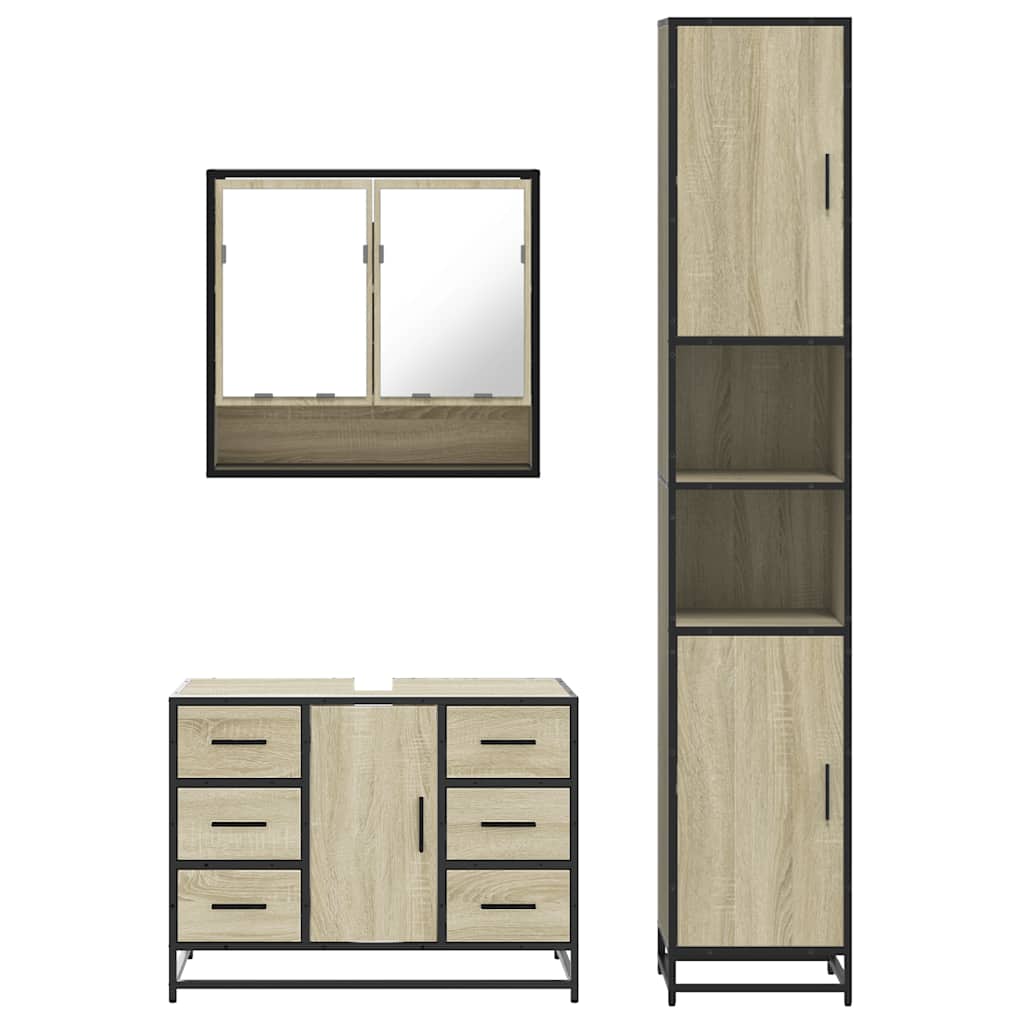 Set Mobili da Bagno 3 pz Rovere Sonoma in Legno Multistrato | homemem39