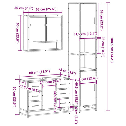 Set Mobili da Bagno 3 pz Rovere Sonoma in Legno Multistrato | homemem39
