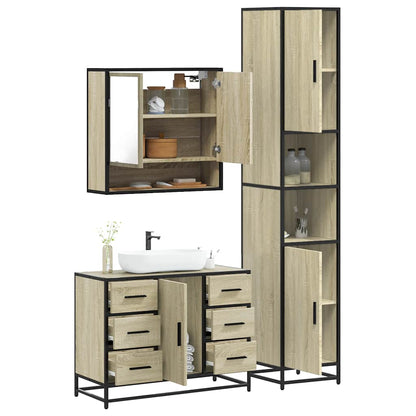 Set Mobili da Bagno 3 pz Rovere Sonoma in Legno Multistrato | homemem39