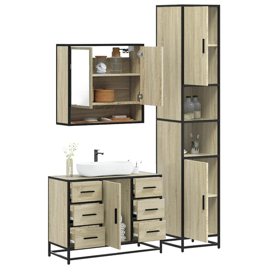 Set Mobili da Bagno 3 pz Rovere Sonoma in Legno Multistrato | homemem39
