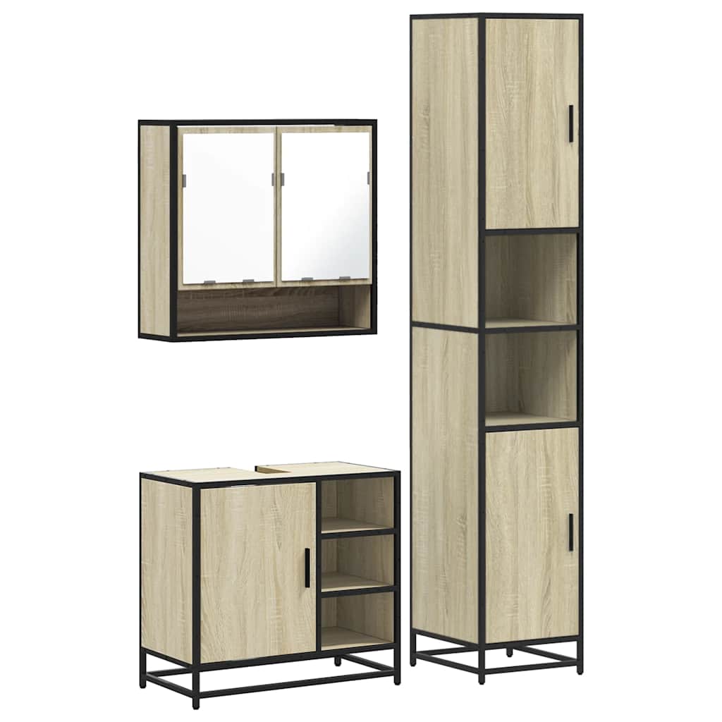 Set Mobili da Bagno 3 pz Rovere Sonoma in Legno Multistrato | homemem39