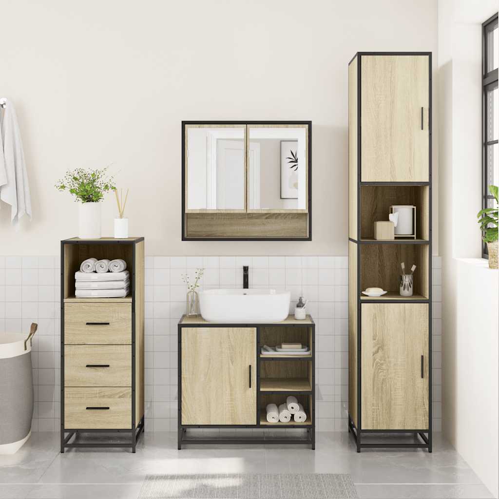 Set Mobili da Bagno 3 pz Rovere Sonoma in Legno Multistrato | homemem39