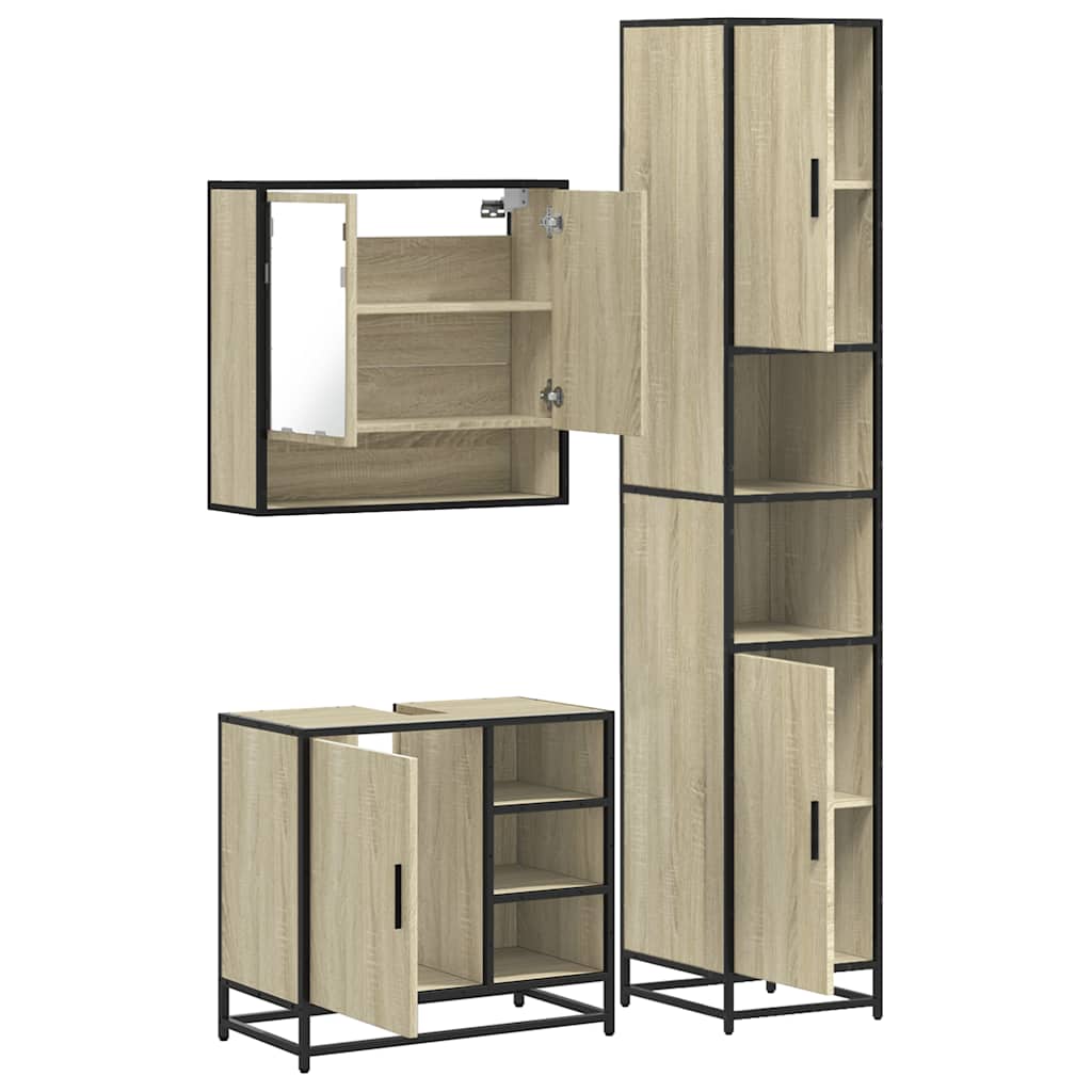 Set Mobili da Bagno 3 pz Rovere Sonoma in Legno Multistrato | homemem39