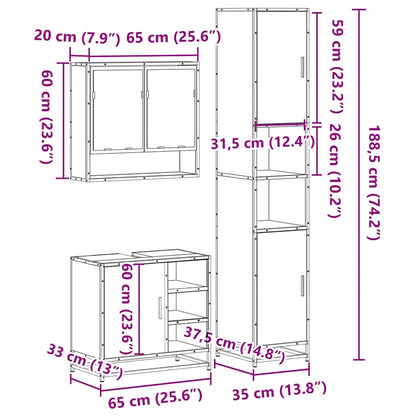 Set Mobili da Bagno 3 pz Rovere Sonoma in Legno Multistrato | homemem39