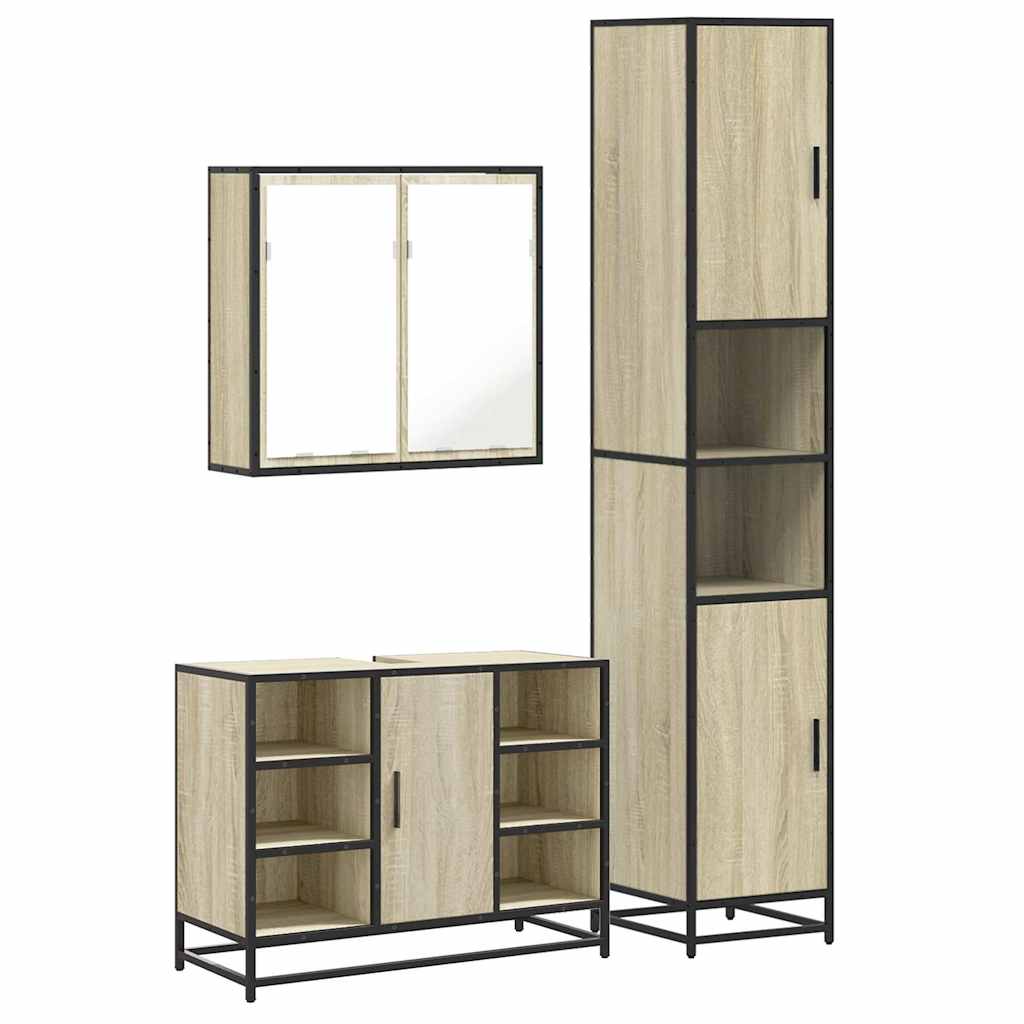 Set Mobili da Bagno 3 pz Rovere Sonoma in Legno Multistrato | homemem39