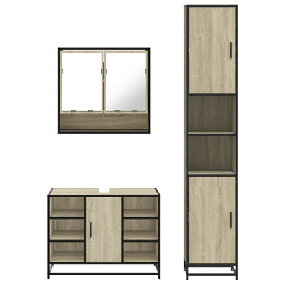 Set Mobili da Bagno 3 pz Rovere Sonoma in Legno Multistrato | homemem39