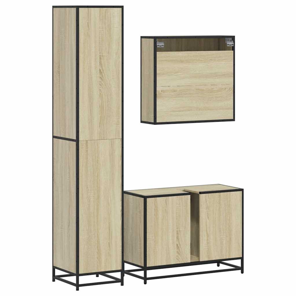 Set Mobili da Bagno 3 pz Rovere Sonoma in Legno Multistrato | homemem39