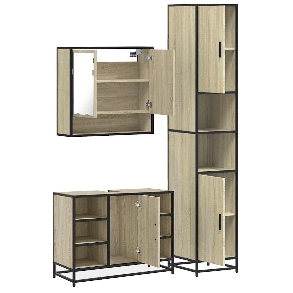 Set Mobili da Bagno 3 pz Rovere Sonoma in Legno Multistrato | homemem39