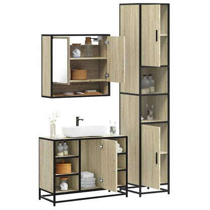 Set Mobili da Bagno 3 pz Rovere Sonoma in Legno Multistrato | homemem39