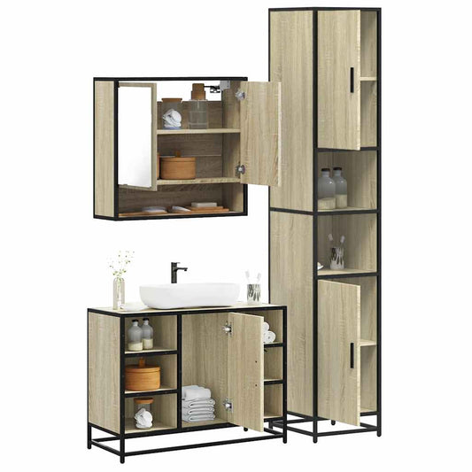 Set Mobili da Bagno 3 pz Rovere Sonoma in Legno Multistrato | homemem39