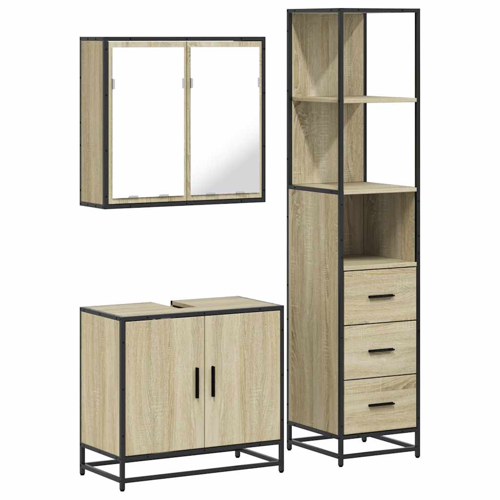 Set Mobili da Bagno 3 pz Rovere Sonoma in Legno Multistrato | homemem39