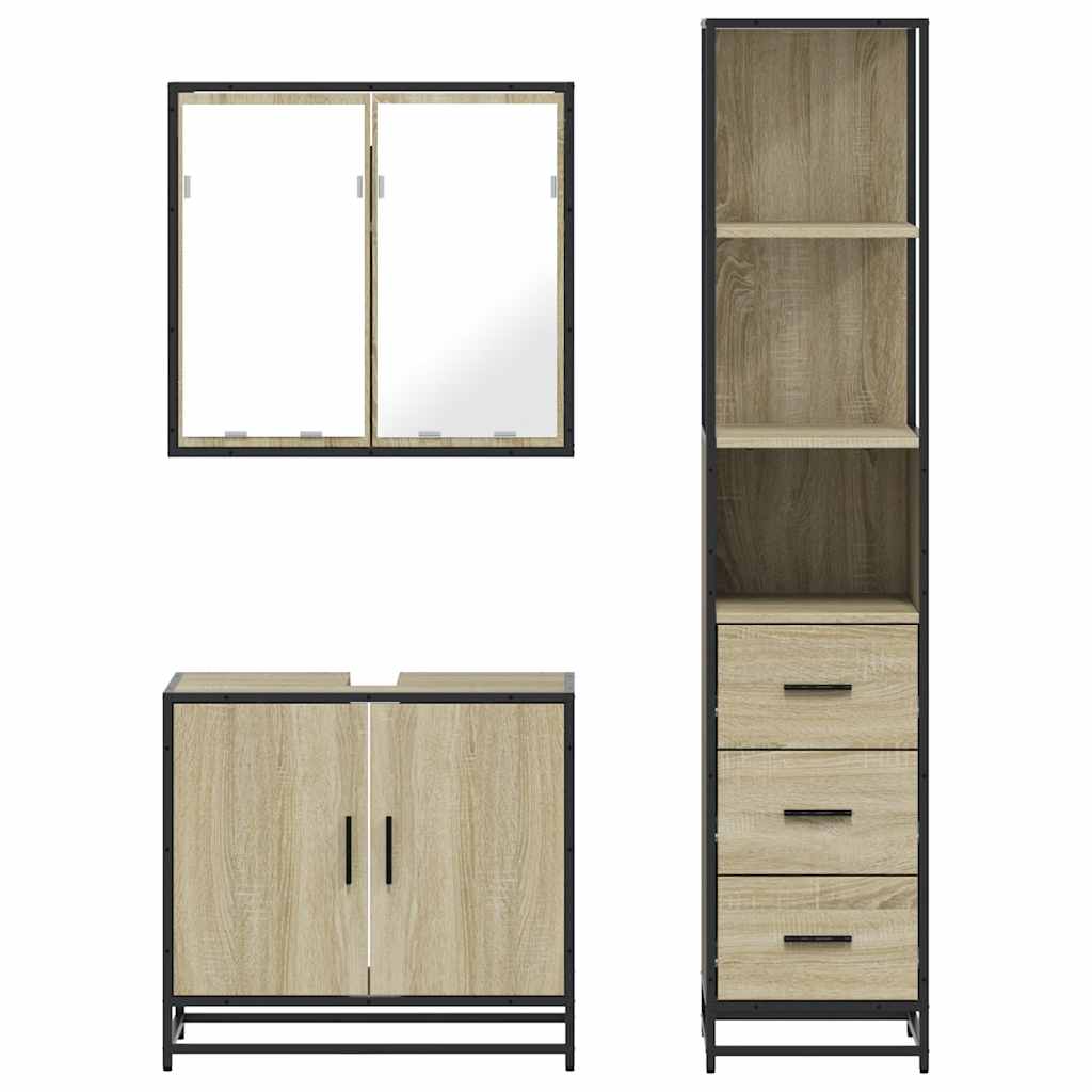 Set Mobili da Bagno 3 pz Rovere Sonoma in Legno Multistrato | homemem39